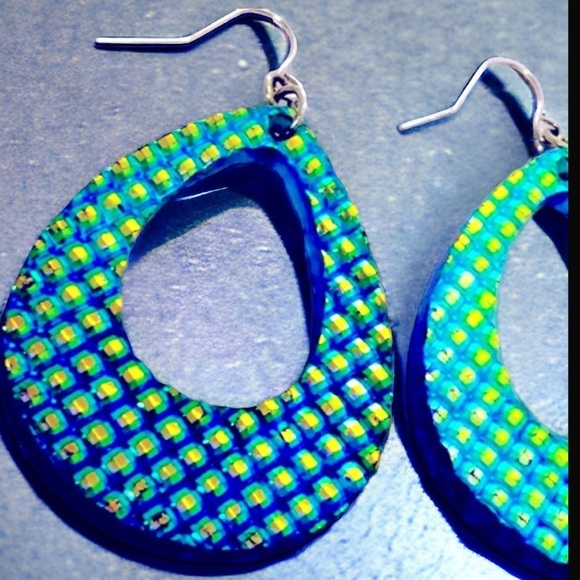 Holographic Dangle Hoop Color Flip Earrings - Picture 2 of 5